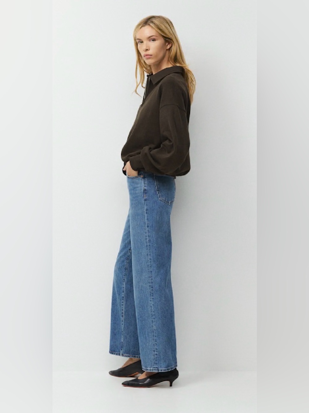 Denim Forum Farrah Hi-Rise Wide-Leg Jeans in Mid Blue - 28 - Picture 2 of 11